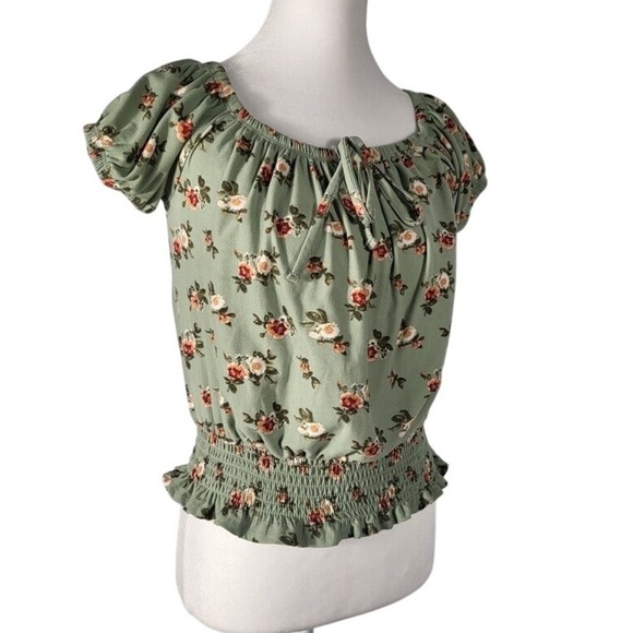 Orange Kiss Women's Floral Print Off Shoulder Sleeve Crop Top Size M - Picture 2 of 7